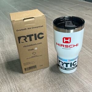 RTIC 30 OZ TUMBLER White Stainless Steel Insulated Hot Cold Hirschi Masonry Logo